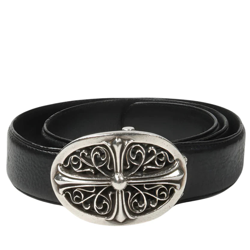 Chrome Hearts Oval Cross Buckle Belt Black