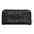 Chrome Hearts Leather Triple Cemetery Cross Patch Zip Clutch Wallet Black