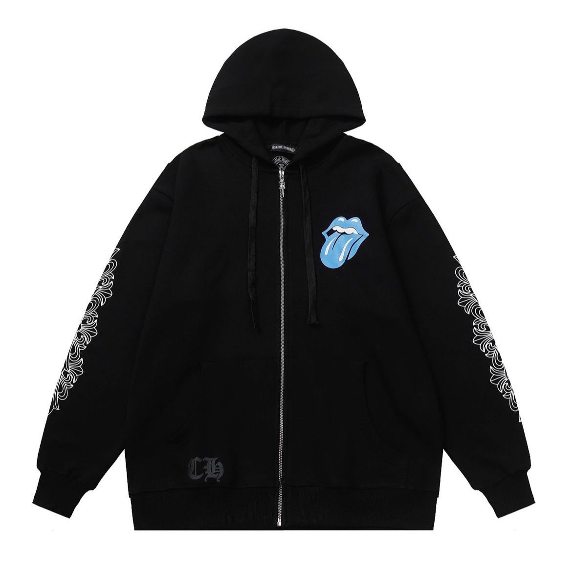 CHROME HEARTS Rolling Stones Blue Zip Up Hoodie BLACK