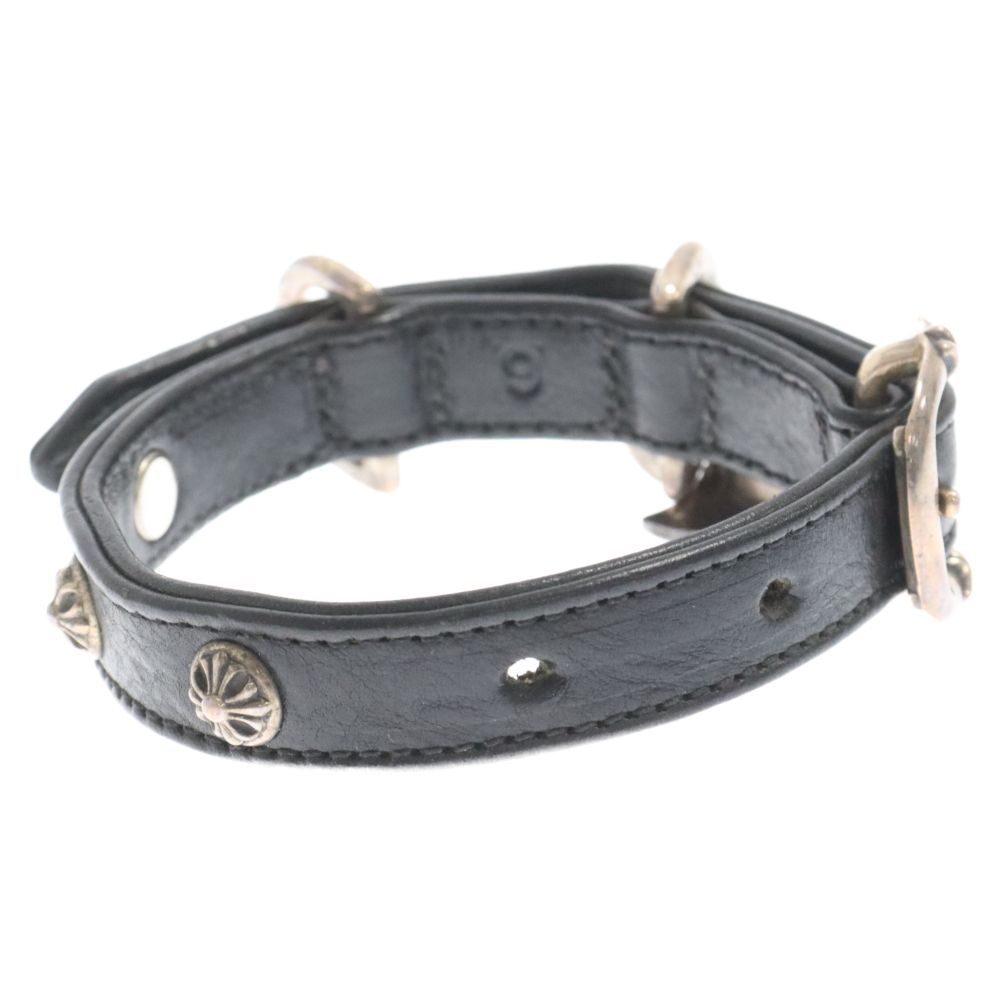 Chrome Hearts GunSlinger Cross Leather Dog Collar Black