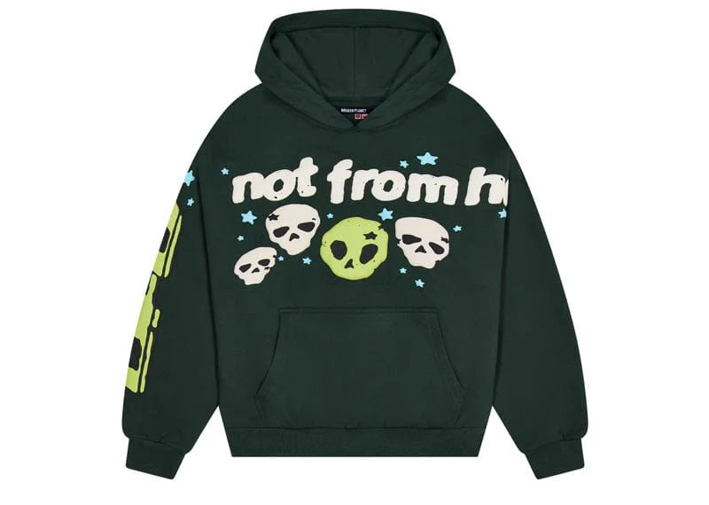 BROKEN PLANET NOT FROM HERE HOODIE - "DEEP GREEN"