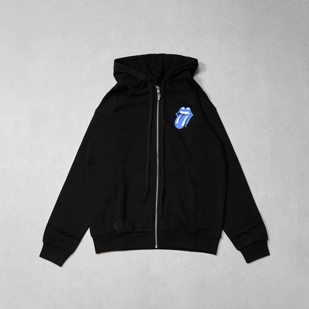 CHROME HEARTS Rolling Stones Blue Zip Up Hoodie BLACK