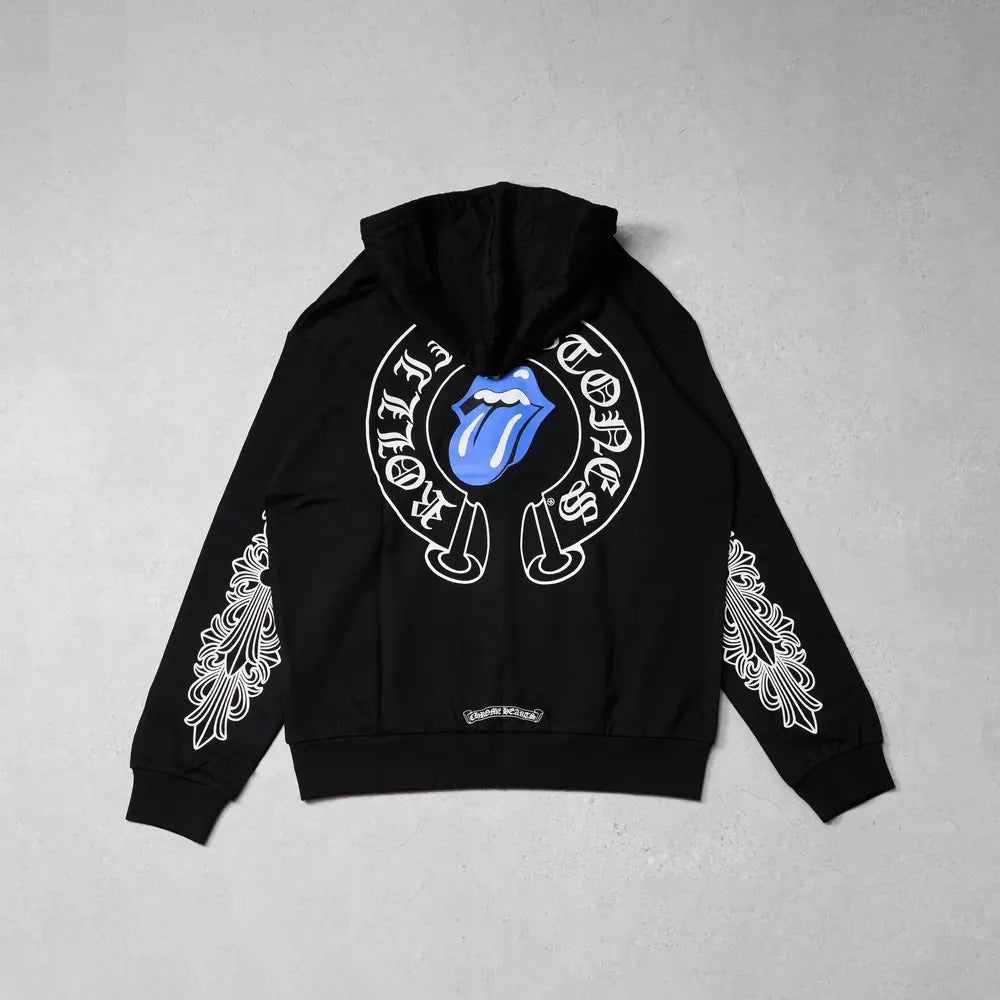 CHROME HEARTS Rolling Stones Blue Zip Up Hoodie BLACK