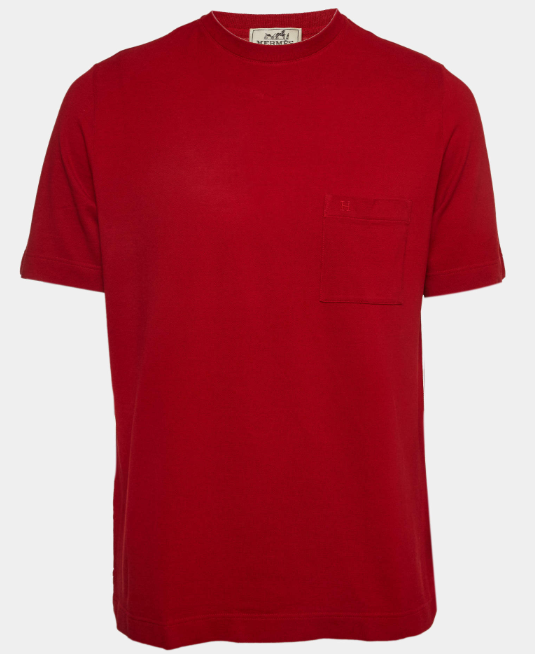 Hermes Red Cotton Pique Crew Neck T-Shir
