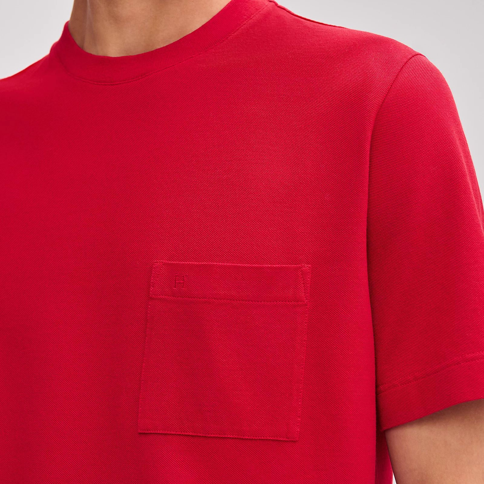 Hermes Red Cotton Pique Crew Neck T-Shir